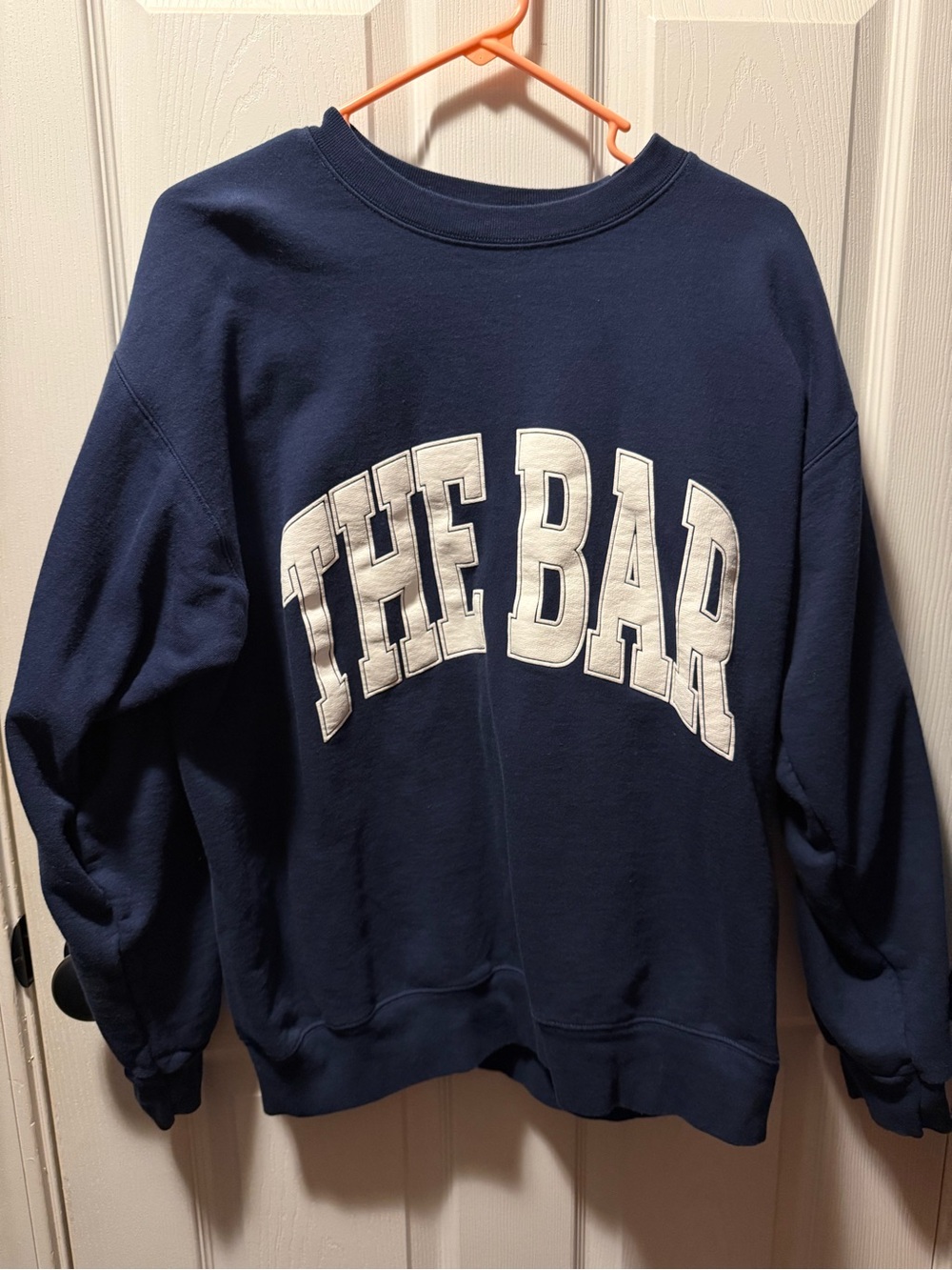 The Bar Navy Blue Oversized Varsity Logo Sweatshirt - Size Medium
